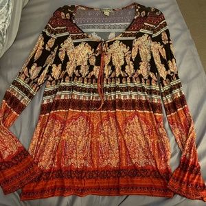 Long sleeve multi orange tone blouse